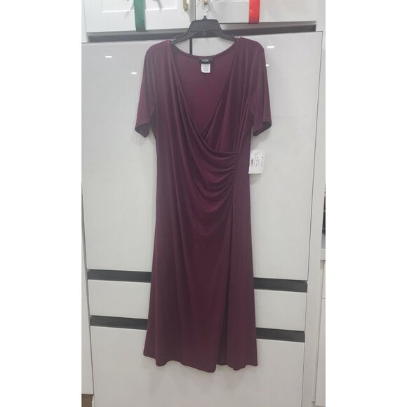 MSK Womens Burgundy Draped Front Midi Dress L - Picture 1 of 4
